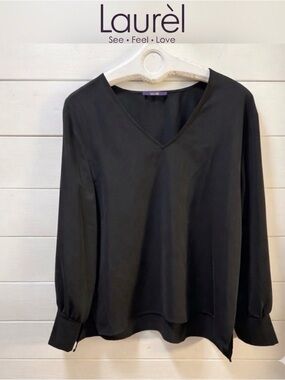 LAURÈL – Elegant Black V-Neck Blouse (Size 16 / 52)